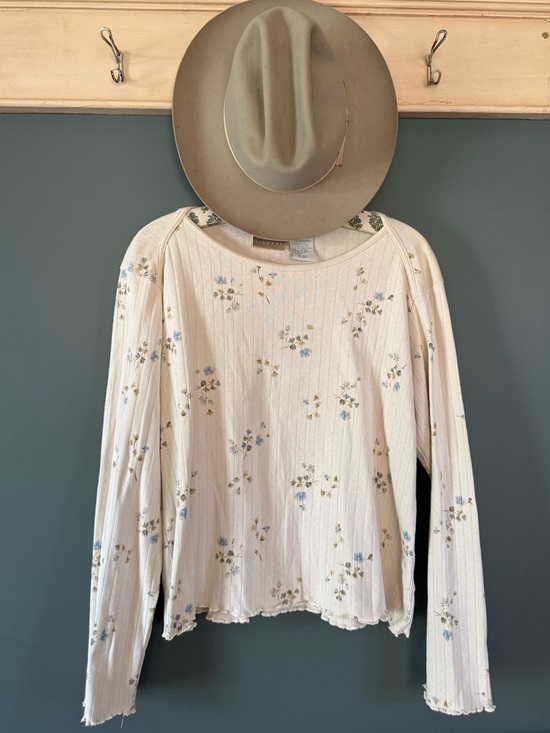 Liz Claiborne Tops - Liz Claiborne lizwear 90s pointelle cottagecore Cream Floral Long-Sleeve Sz L